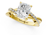 Yellow gold Radiant Cut Twist Band Solitaire Diamond Ring with Pavé Setting_16