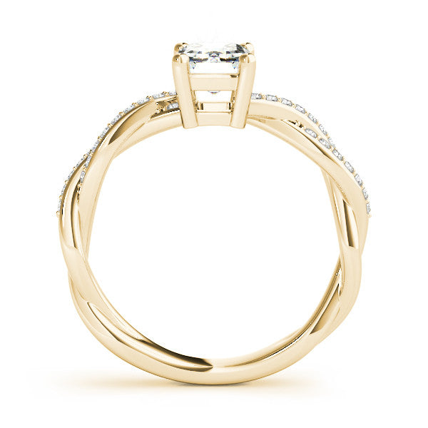 Yellow gold Radiant Cut Twisted Pavé Band Solitaire Ring with Four-Prong Setting 1