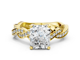 Yellow gold Radiant Cut Twisted Pavé Band Solitaire Ring with Four-Prong Setting_114