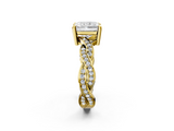 Yellow gold Radiant Cut Twisted Pavé Band Solitaire Ring with Four-Prong Setting_116