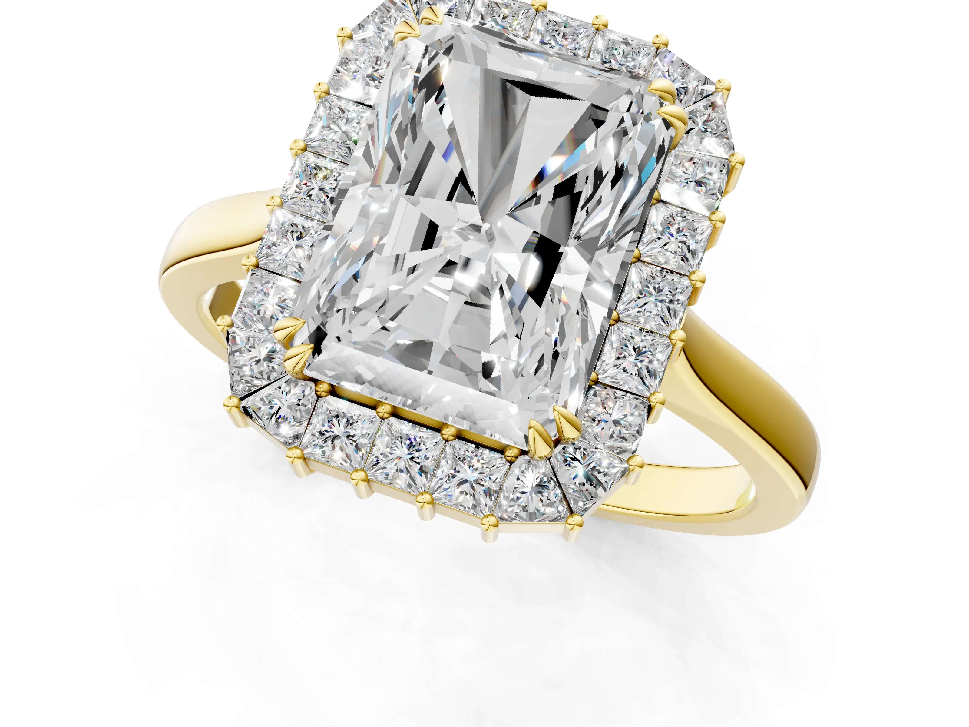 Yellow gold Radiant Diamond Baguette Halo Engagement Ring_1