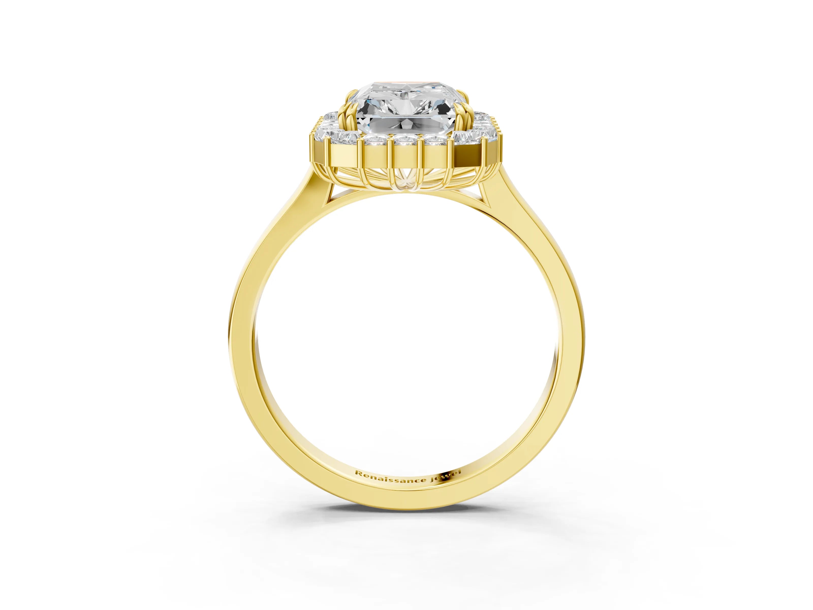 Yellow gold Radiant Diamond Baguette Halo Engagement Ring_3