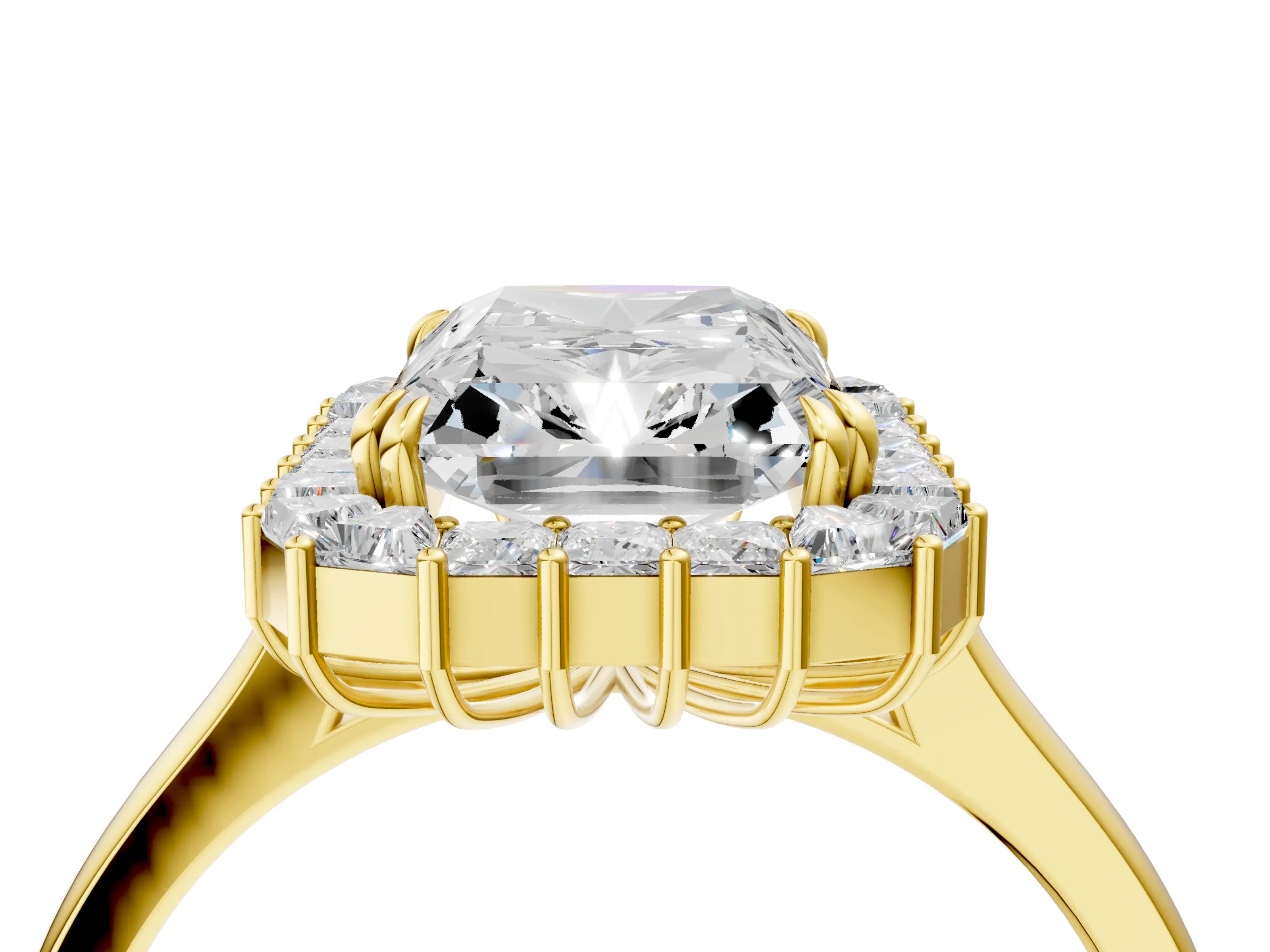 Yellow gold Radiant Diamond Baguette Halo Engagement Ring_4