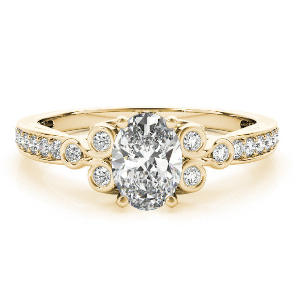 Yellow gold Oval Diamond Bezel and Prong Setting with Pave Band