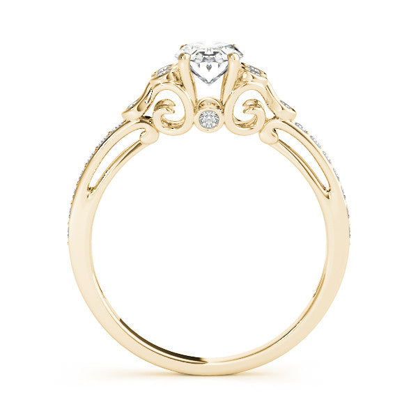 Yellow gold Oval Diamond Bezel and Prong Setting with Pave Band