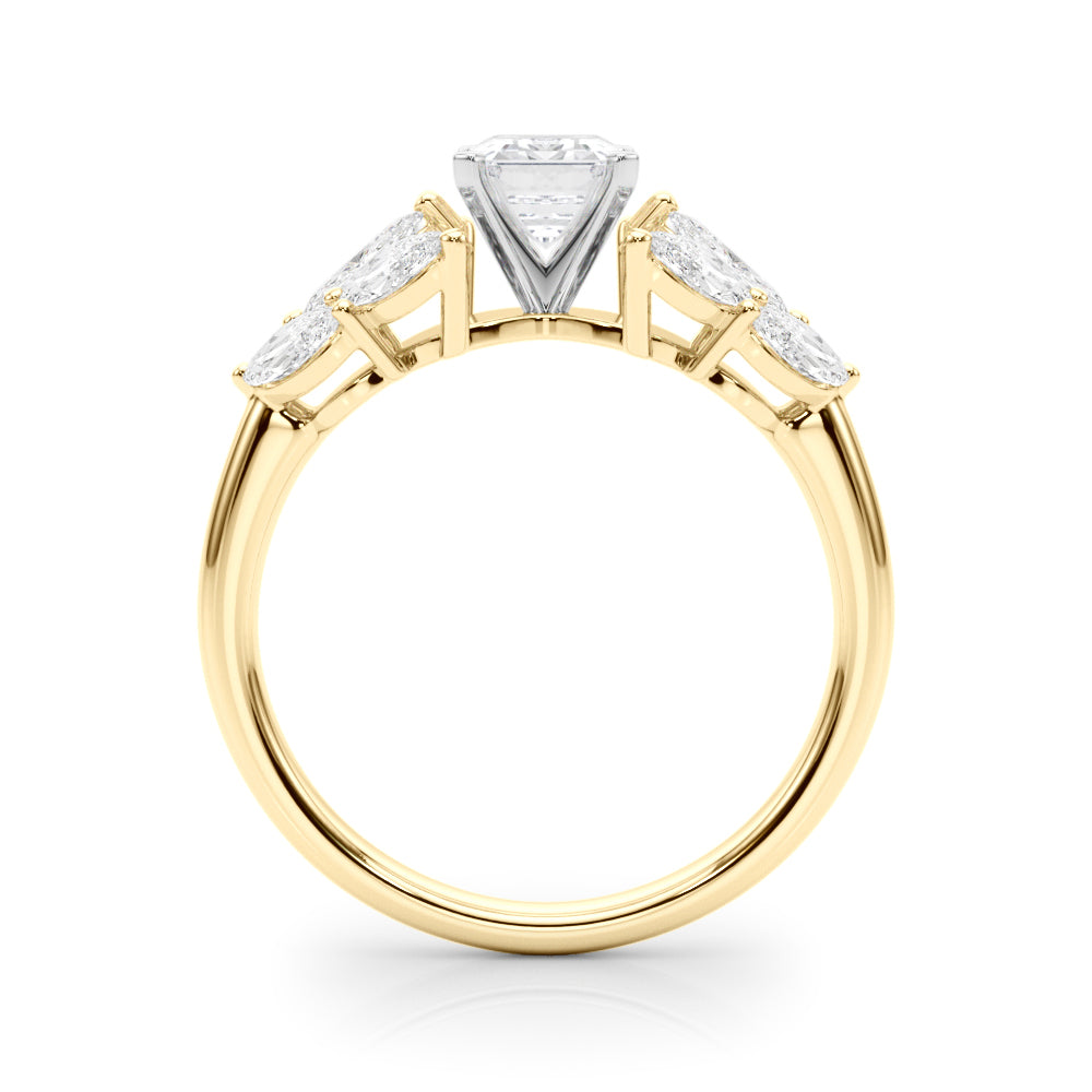 Yellow gold Radiant Diamond Cluster Leaf Design Ring with Prong Setting 1