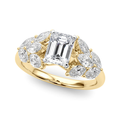 Yellow gold Radiant Diamond Cluster Leaf Design Ring with Prong Setting 2