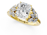 Yellow gold Radiant Diamond Cluster Leaf Design Ring with Prong Setting_69