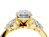Yellow gold Radiant Diamond Cluster Leaf Design Ring with Prong Setting_72