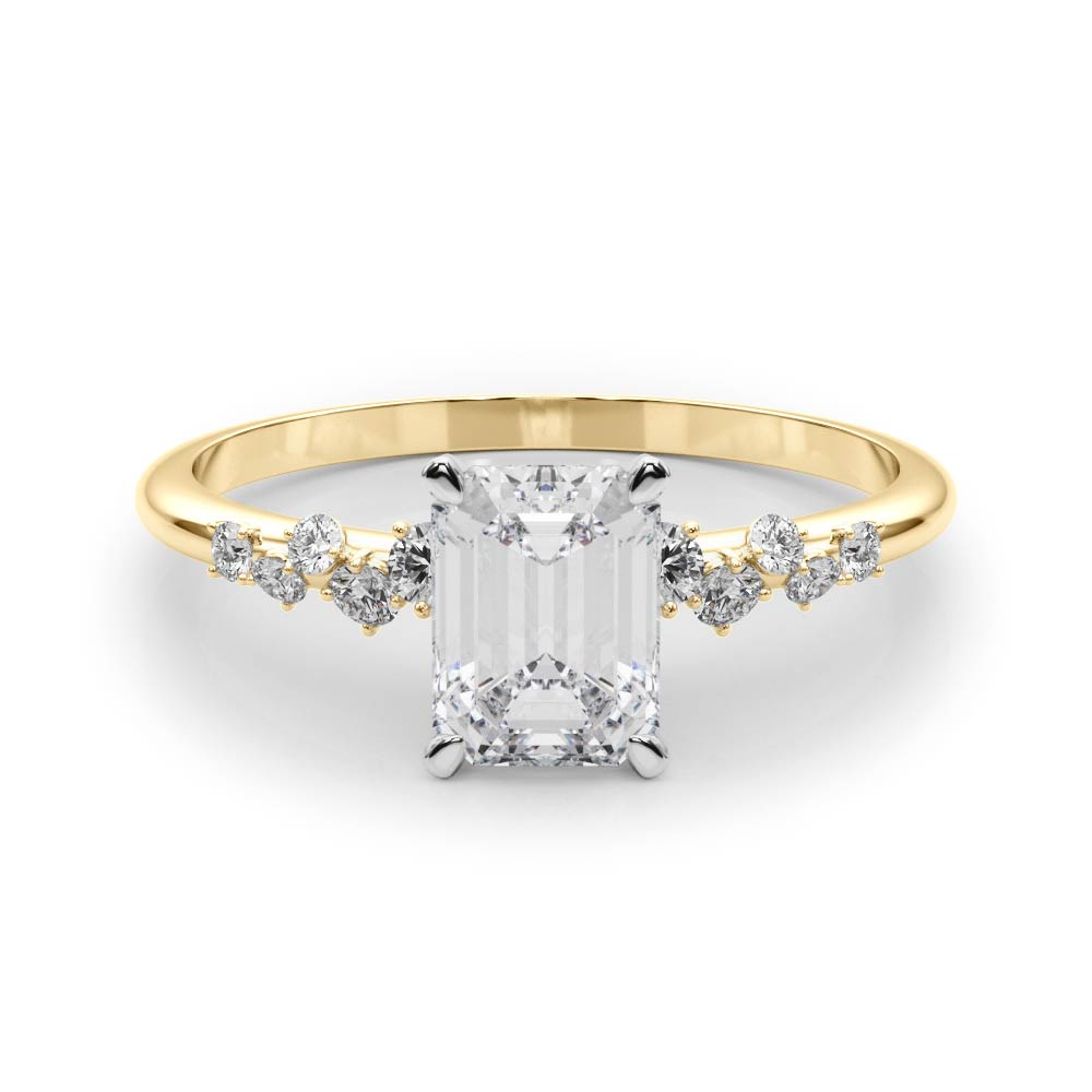 Yellow gold Radiant Diamond Cluster Prong-Set Solitaire Ring