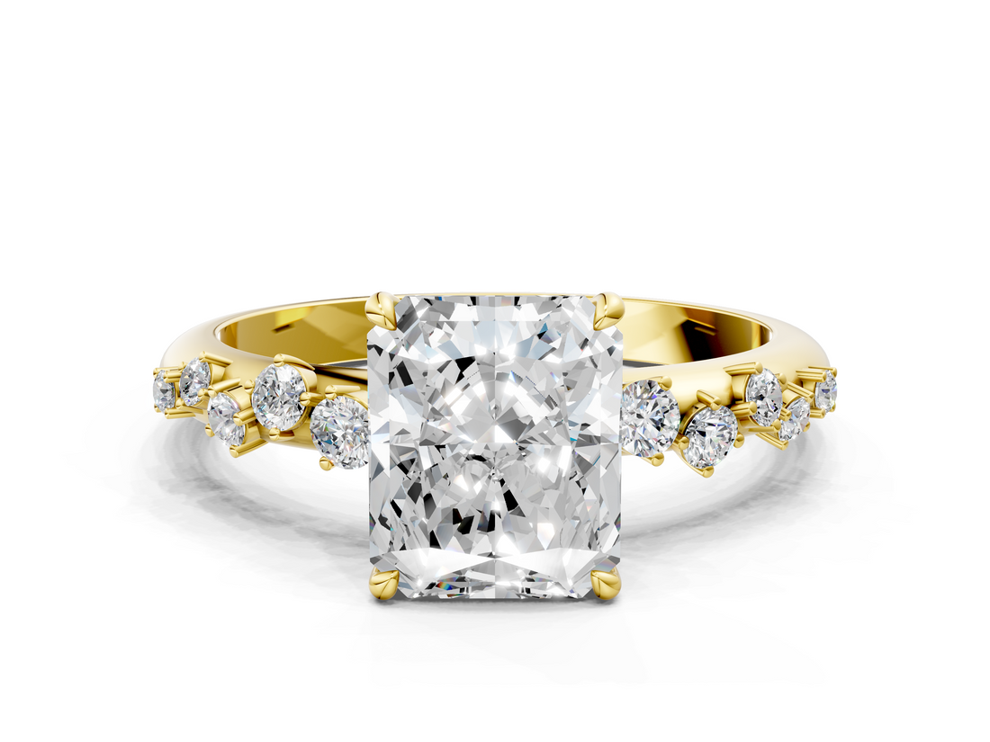 Yellow gold Radiant Diamond Cluster Prong-Set Solitaire Ring_48