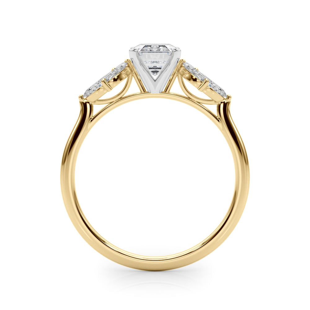Yellow gold Radiant Diamond Floral Cluster Ring with Marquise Side Stones and Six-Prong Solitaire Setting 1