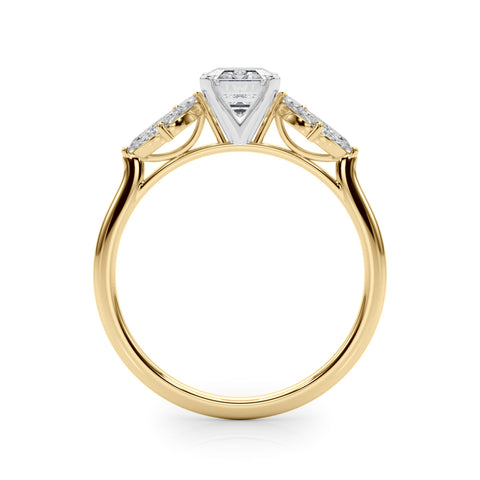 Yellow gold Radiant Diamond Floral Cluster Ring with Marquise Side Stones and Six-Prong Solitaire Setting 1