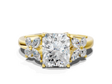 Yellow gold Radiant Diamond Floral Cluster Ring with Solitaire Band and Prong Setting_55