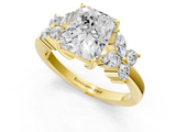 Yellow gold Radiant Diamond Floral Cluster Ring with Solitaire Band and Prong Setting_56