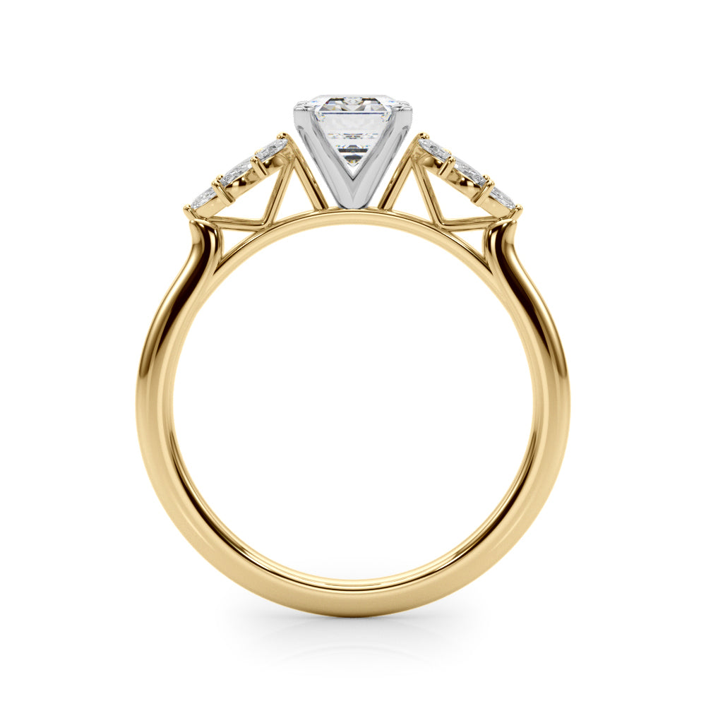 Yellow gold Radiant Diamond Floral Side Stone Solitaire with Marquise Accents and Four-Prong Setting 1