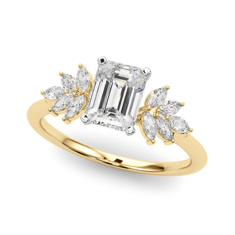 Yellow gold Radiant Diamond Floral Side Stone Solitaire with Marquise Accents and Four-Prong Setting 2