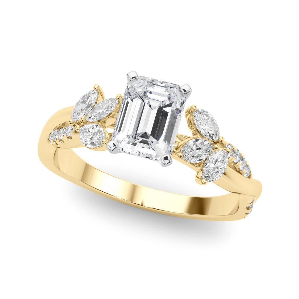 Yellow gold Radiant Diamond Floral Vine Solitaire Engagement Ring 2