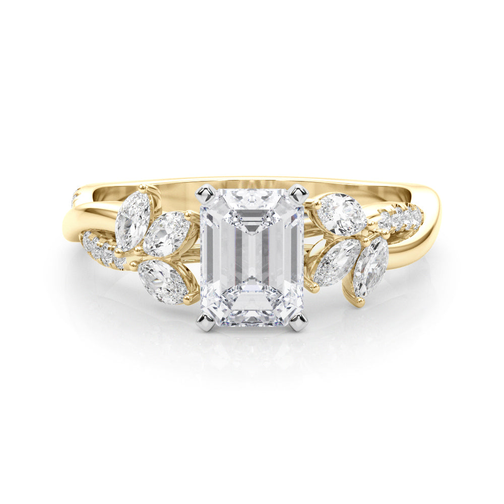 Yellow gold Radiant Diamond Floral Vine Solitaire Engagement Ring