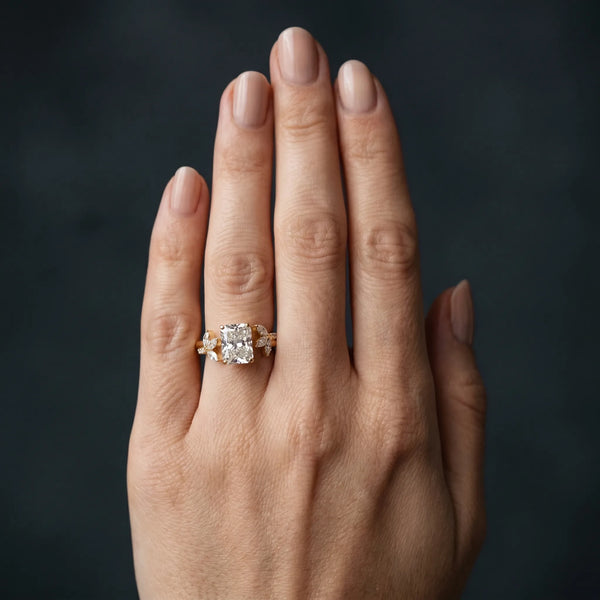 Yellow gold Radiant Diamond Floral Vine Solitaire Engagement Ring