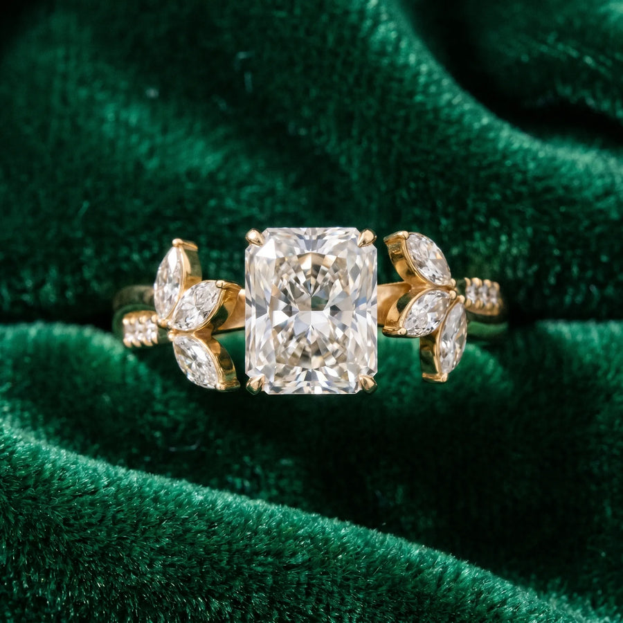 Yellow gold Radiant Diamond Floral Vine Solitaire Engagement Ring