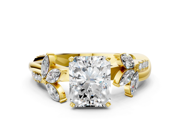 Yellow gold Radiant Diamond Floral Vine Solitaire Engagement Ring