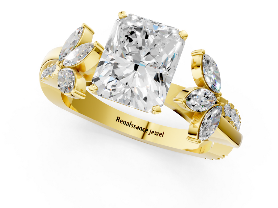 Yellow gold Radiant Diamond Floral Vine Solitaire Engagement Ring