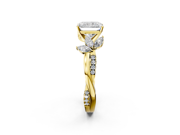 Yellow gold Radiant Diamond Floral Vine Solitaire Engagement Ring