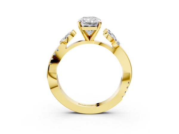 Yellow gold Radiant Diamond Floral Vine Solitaire Engagement Ring