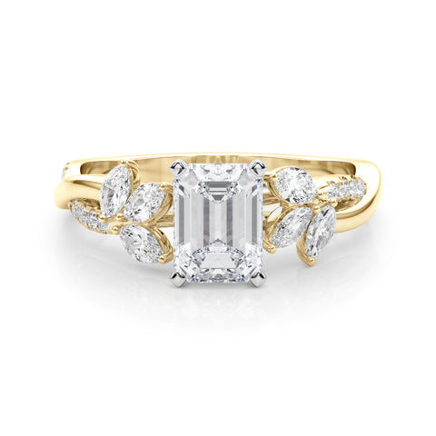 Yellow gold Radiant Diamond Floral Vine Solitaire Engagement Ring