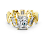 Yellow gold Radiant Diamond Geometric Side Stone Engagement Ring