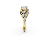 Yellow gold Radiant Diamond Halo Ring with Marquise and Pavé Band in Prong Setting_94