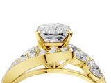 Yellow gold Radiant Diamond Halo Ring with Marquise and Pavé Band in Prong Setting_96