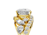 Yellow gold Radiant Diamond Halo Ring with Marquise and Pavé Band in Prong Setting_97