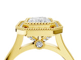 Yellow gold Radiant Diamond Halo Ring with Milgrain Frame and Pavé Band_63
