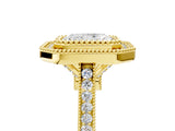 Yellow gold Radiant Diamond Halo Ring with Milgrain Frame and Pavé Band_64