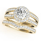 Yellow gold Radiant Diamond Halo Ring with Split Shank Pavé Band and Four-Prong Setting 1