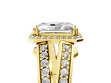 Yellow gold Radiant Diamond Halo Ring with Split Shank Pavé Band and Four-Prong Setting_11