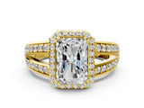 Yellow gold Radiant Diamond Halo Ring with Split Shank Pavé Band and Four-Prong Setting_6