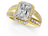 Yellow gold Radiant Diamond Halo Ring with Split Shank Pavé Band and Four-Prong Setting_7