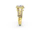 Yellow gold Radiant Diamond Halo Ring with Split Shank Pavé Band and Four-Prong Setting_8