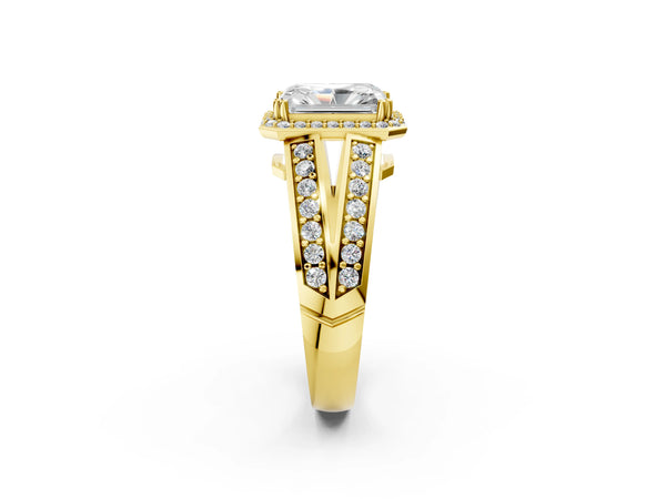 Yellow Gold Radiant Cut Pave Halo Split Shank Engagement Ring Setting