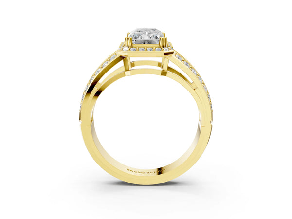 Yellow Gold Radiant Cut Pave Halo Split Shank Engagement Ring Setting