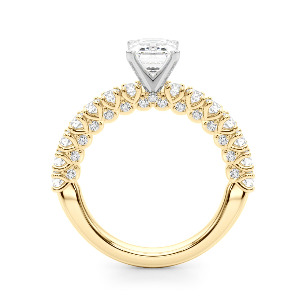 Yellow gold Radiant Diamond Pavé Band Solitaire Ring with Four-Prong Setting 1