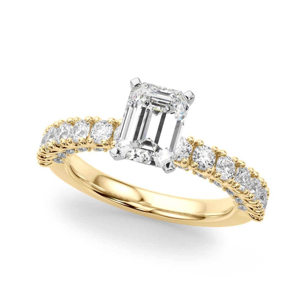 Yellow gold Radiant Diamond Pavé Band Solitaire Ring with Four-Prong Setting 2