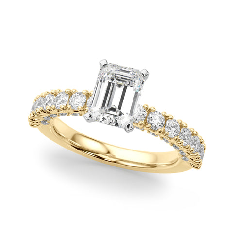 Yellow gold Radiant Diamond Pavé Band Solitaire Ring with Four-Prong Setting 2