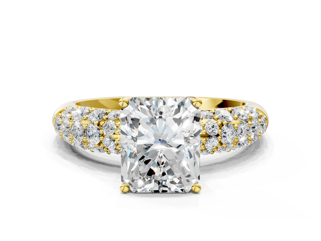 Yellow gold Radiant Diamond Pavé Band Solitaire Ring with Four-Prong Setting_88