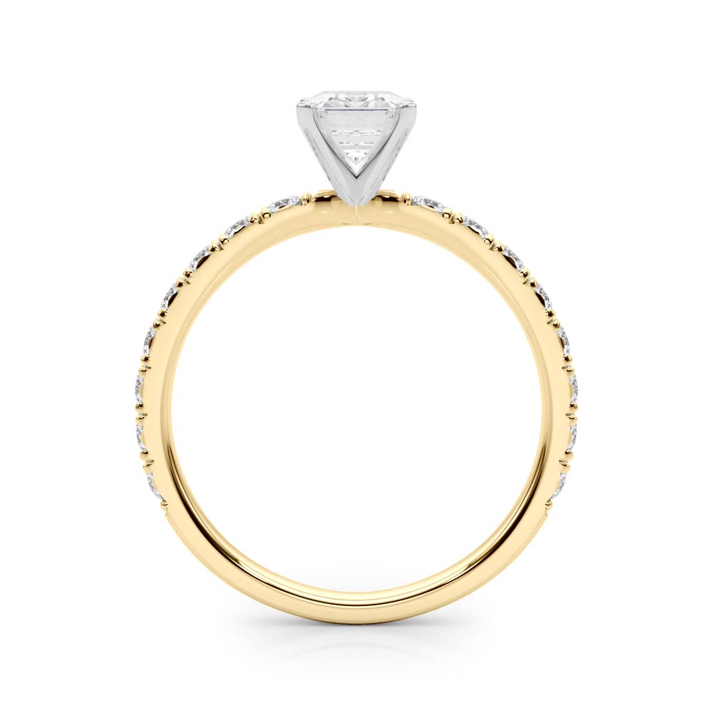 Yellow gold Radiant Diamond Pavé Band Solitaire with Four-Prong Setting 1