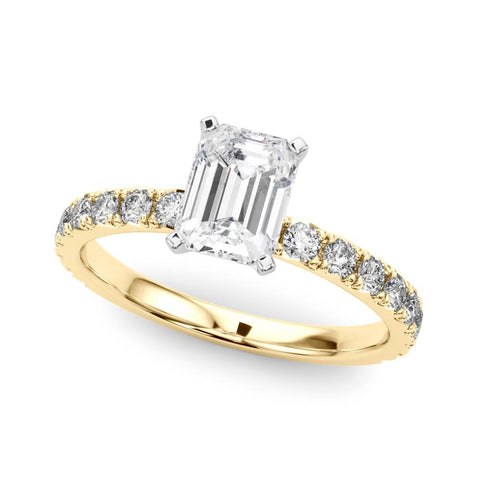 Yellow gold Radiant Diamond Pavé Band Solitaire with Four-Prong Setting 2