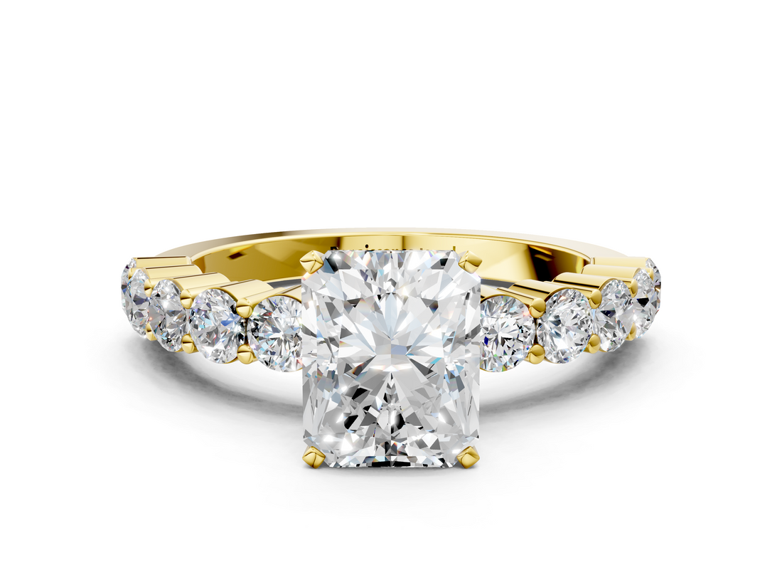 Yellow gold Radiant Diamond Pavé Band Solitaire with Four-Prong Setting_10